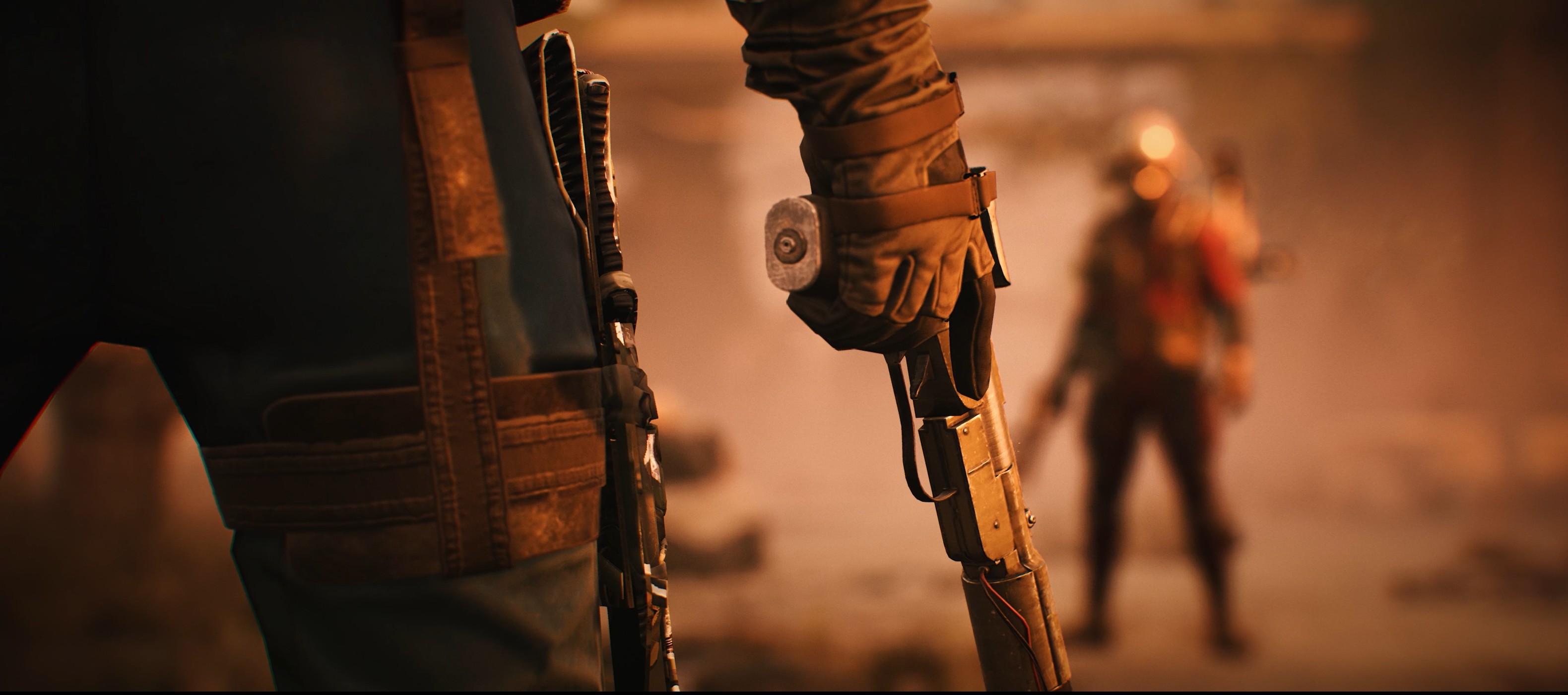 Raider drawing weapon